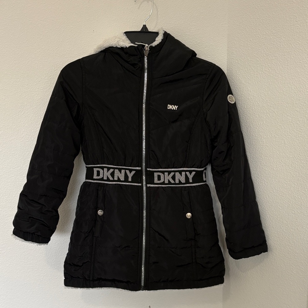 DKNY Black Puffer Jacket with Hood